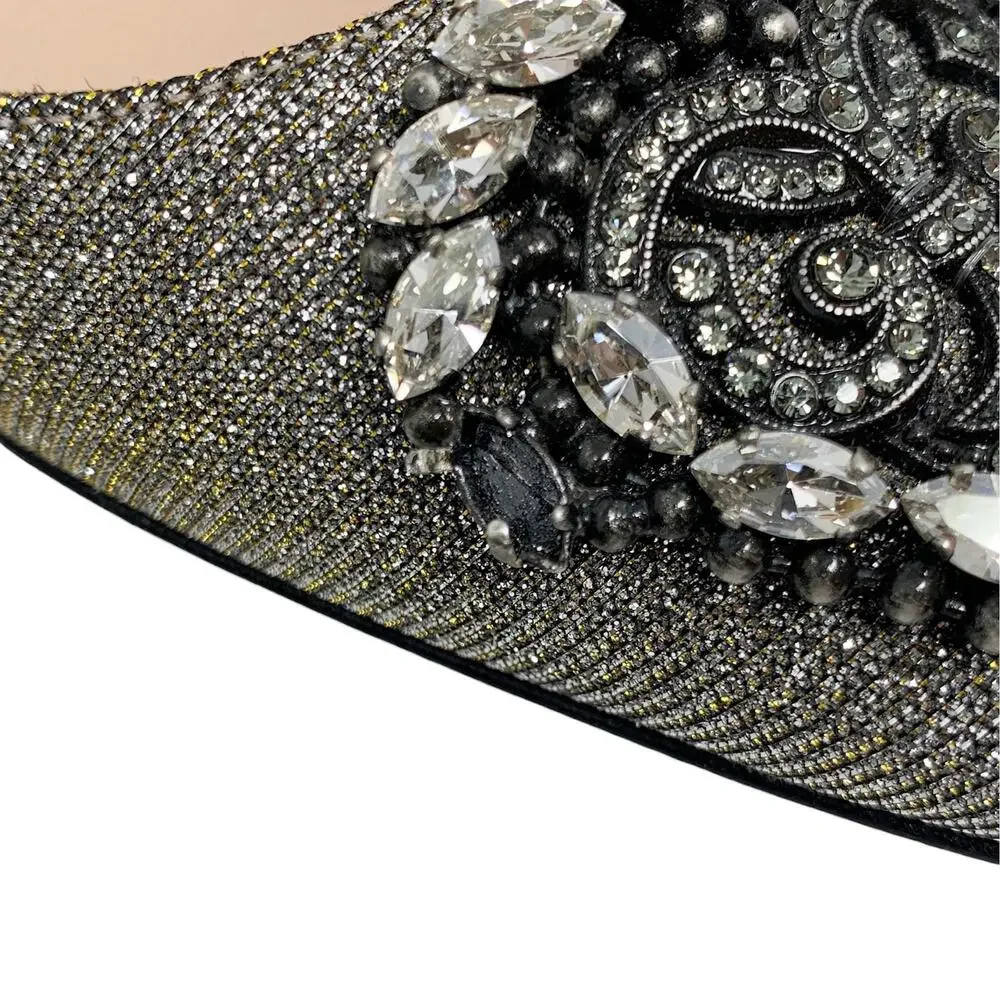 Manolo Blahnik Okkato 50 Crystal Buckle Glitter Pumps EU 35